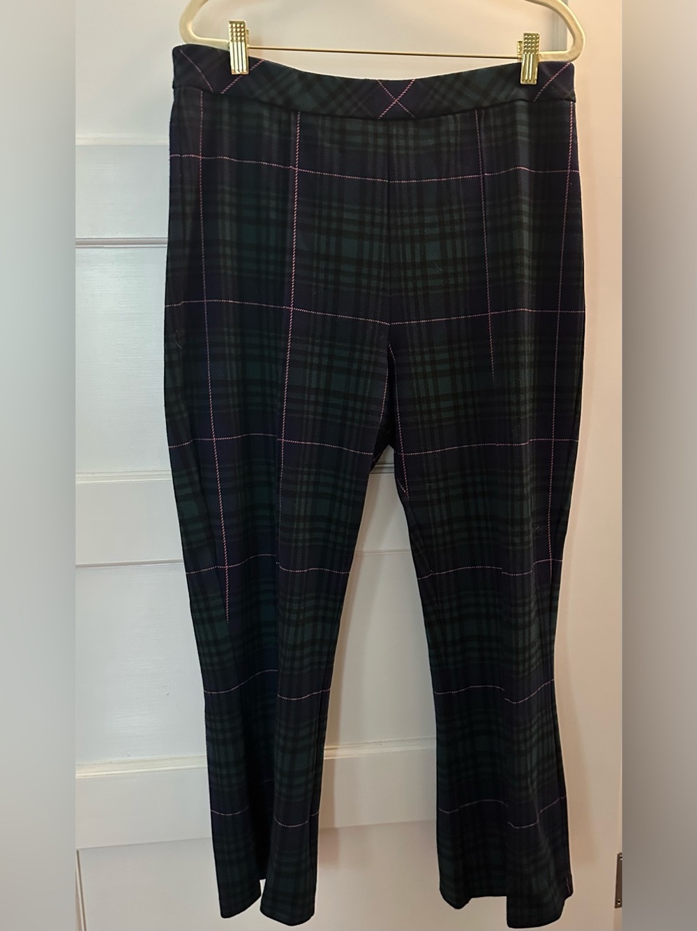 Vineyard Vines Black and Green Plaid Flare Pants with Pink Windowpane